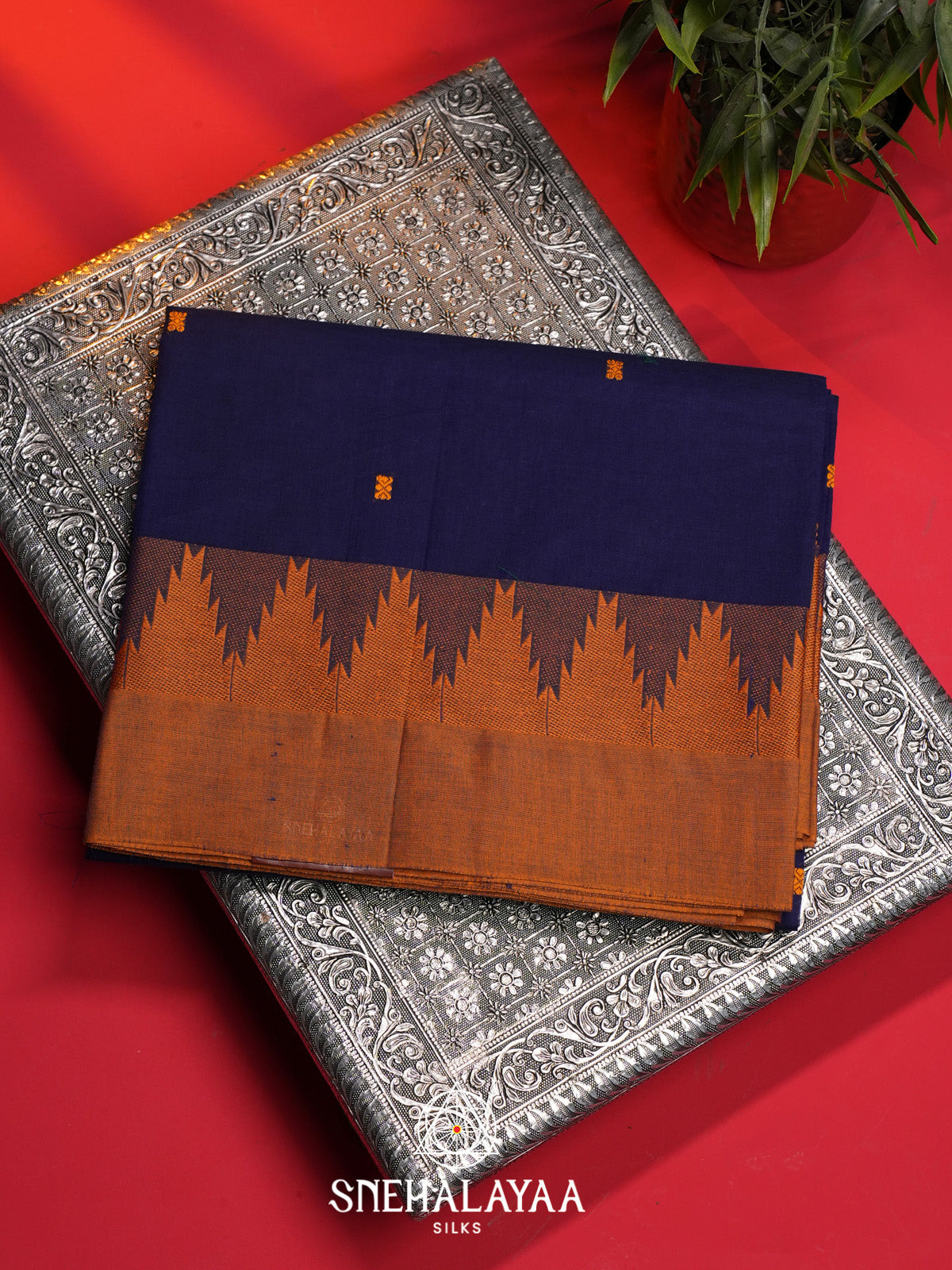 Ink Blue Handloom Cotton Saree