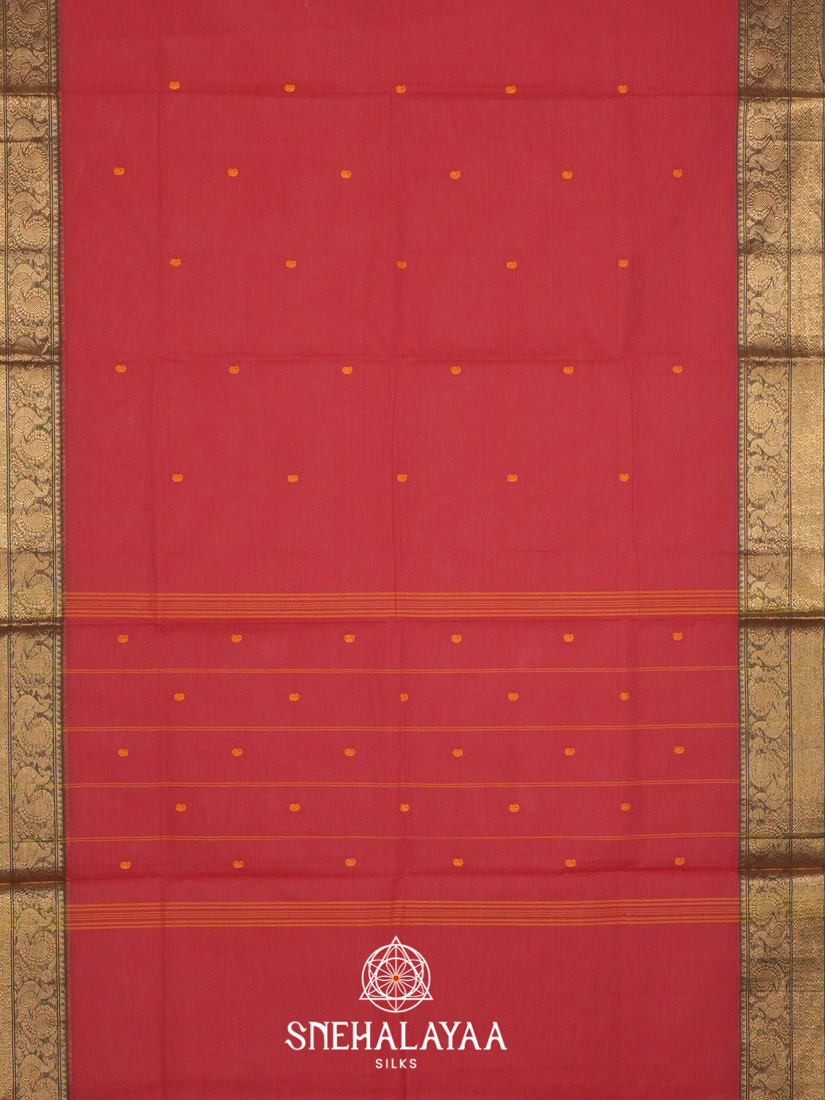Coral Red Handloom Cotton Saree