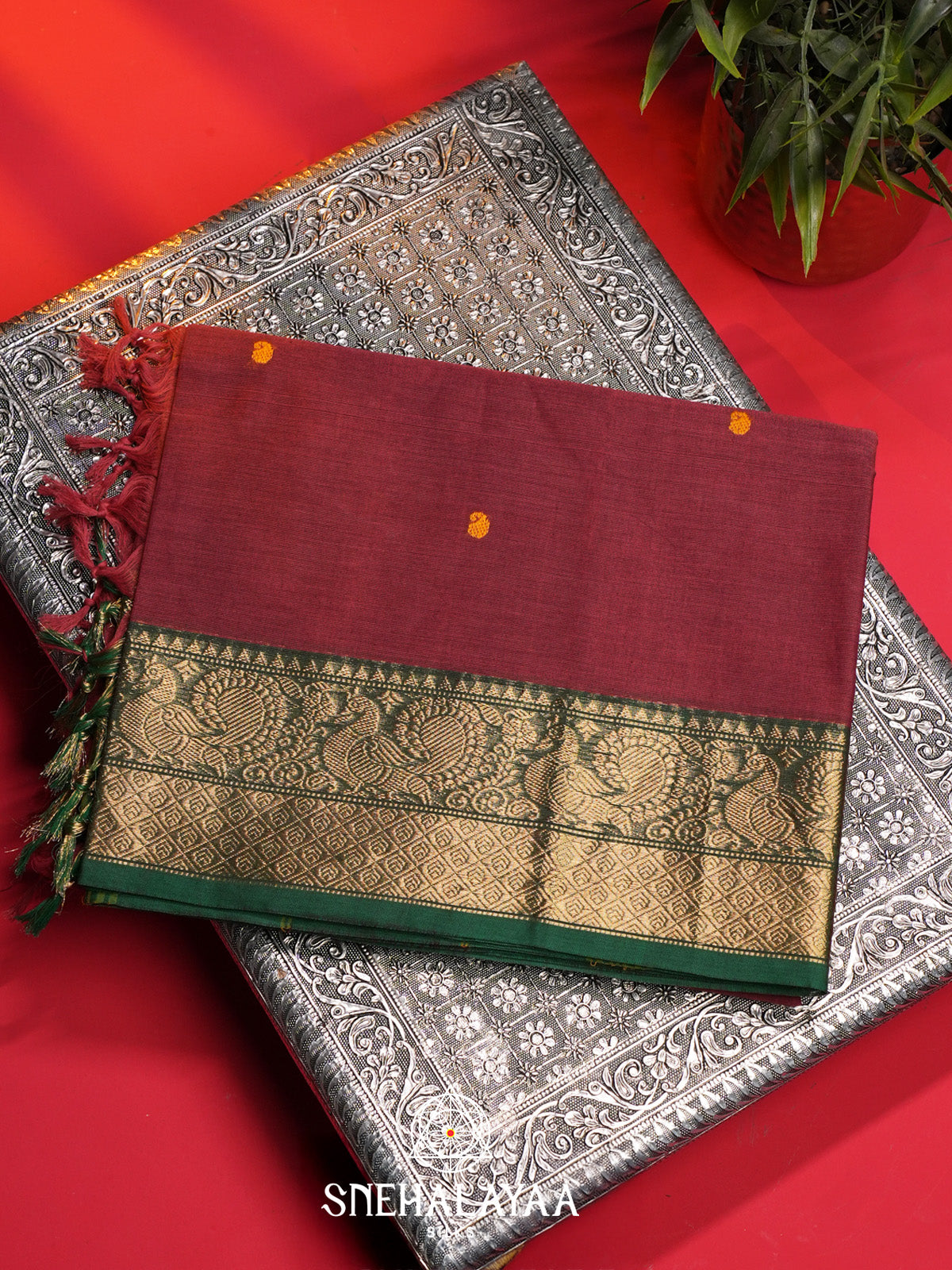 Maroon Handloom Cotton Saree