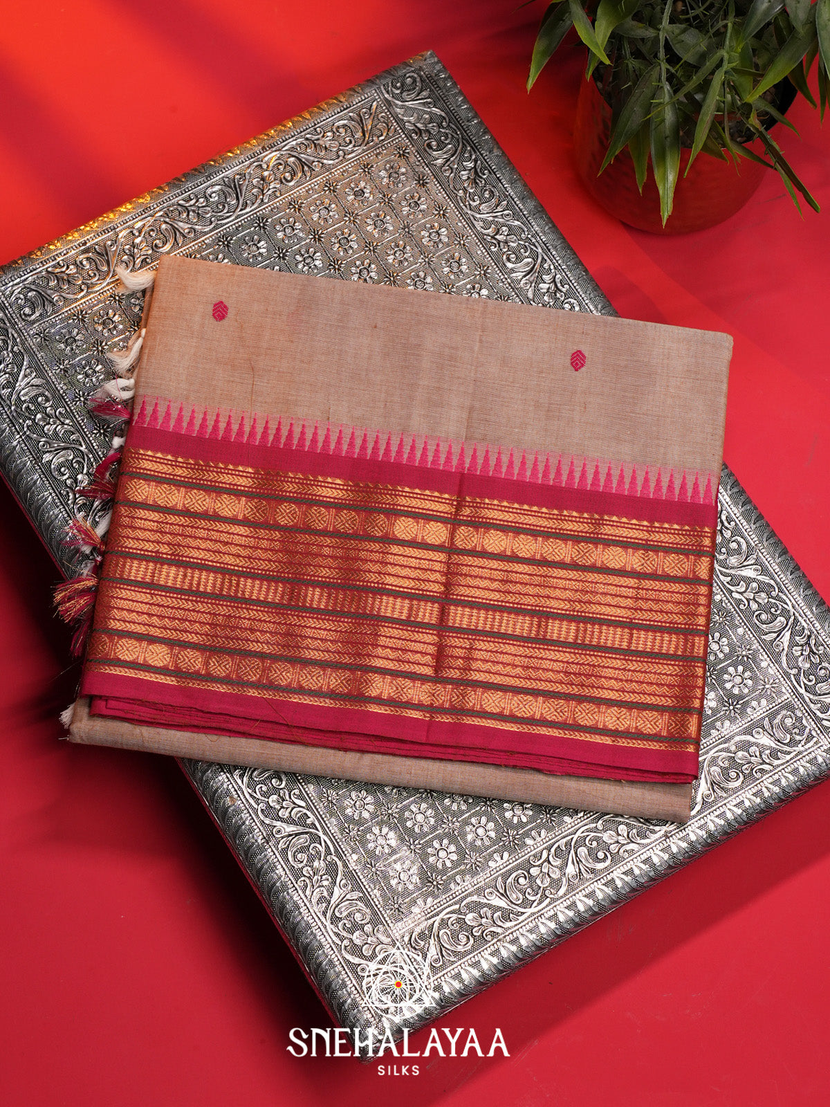 Dusty Brown Handloom Cotton Saree