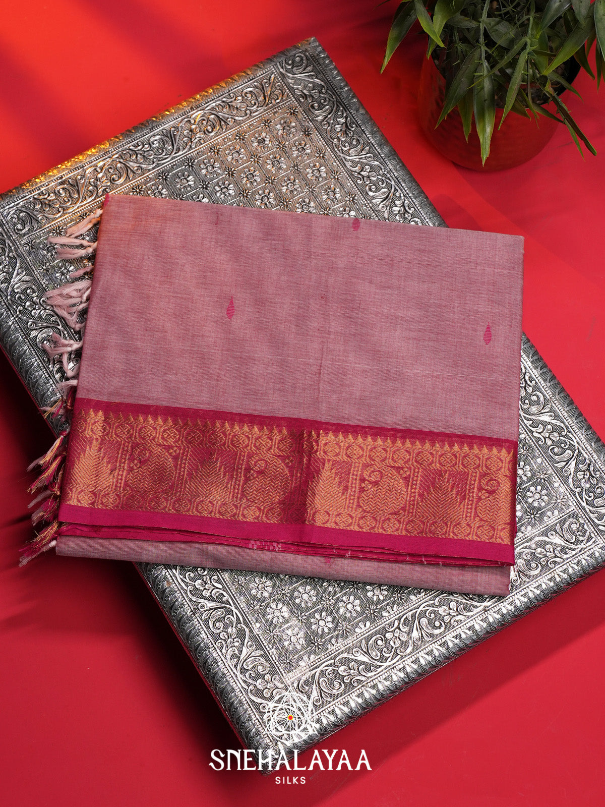 Mauve Pink Handloom Cotton Saree