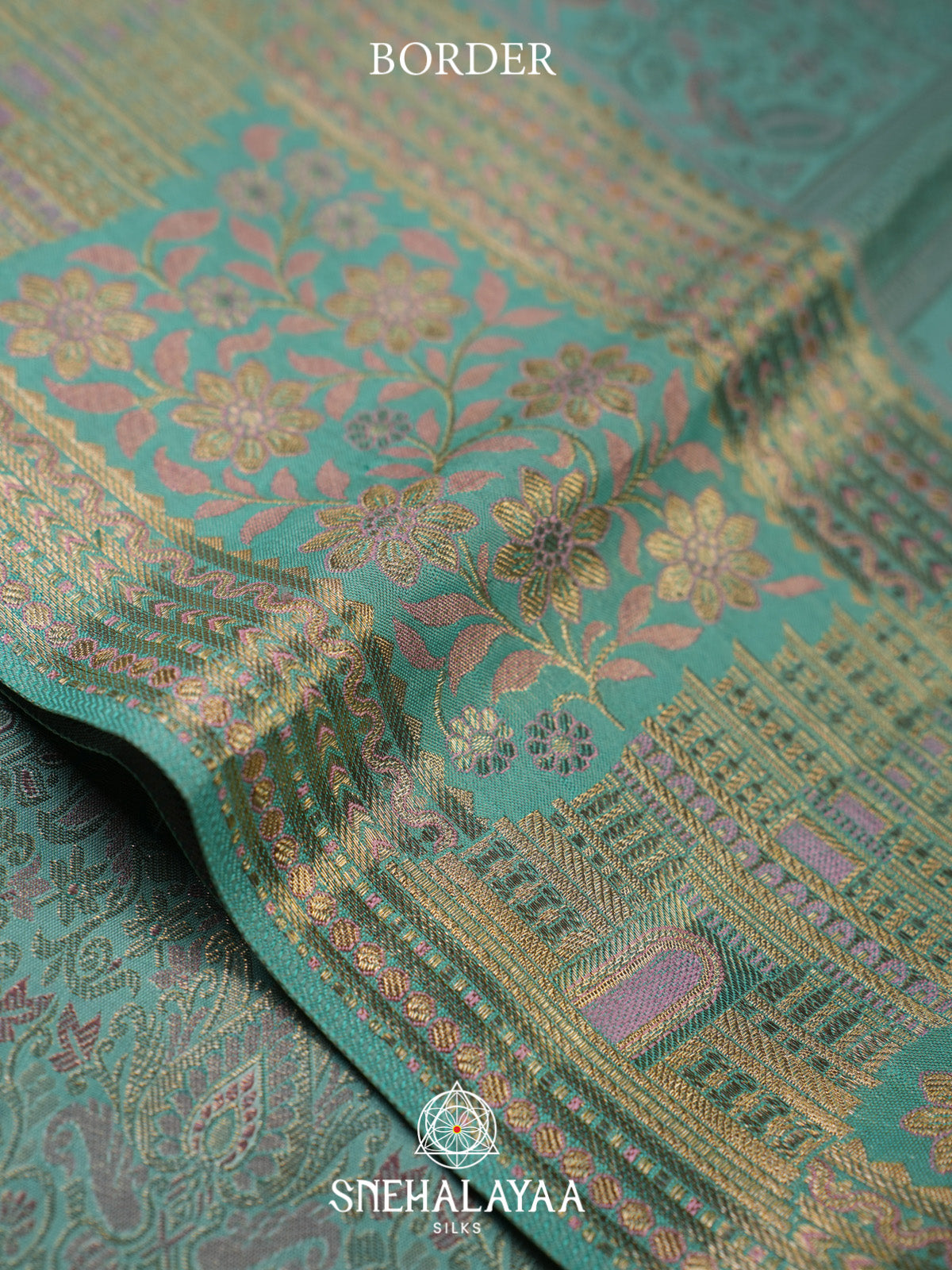 Sky Blue Kanjivaram Silk Saree with Temple Motifs