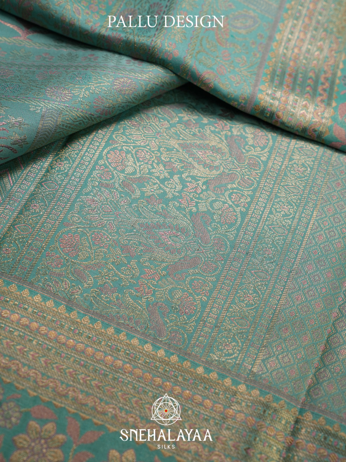 Sky Blue Kanjivaram Silk Saree with Temple Motifs