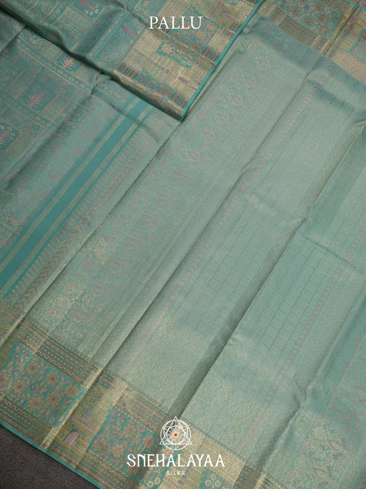 Sky Blue Kanjivaram Silk Saree with Temple Motifs