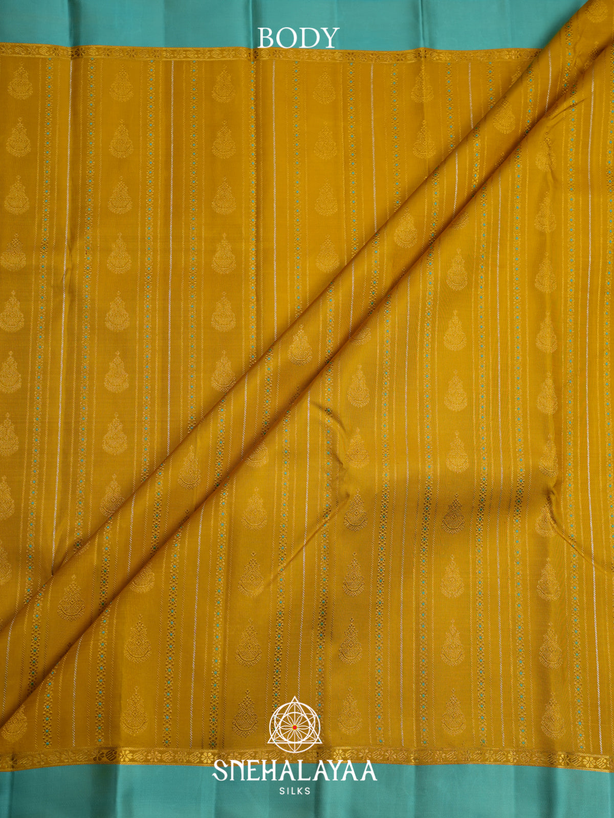 Mustard Yellow Kanjivaram Silk Saree with Turquoise Blue Border