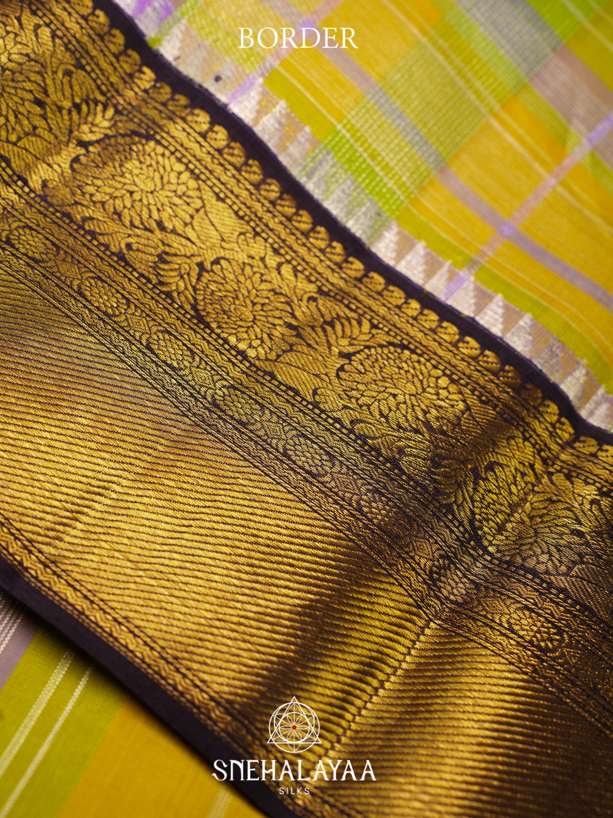 Multicolour Checked Kanjivaram Silk Saree with Black Zari Border