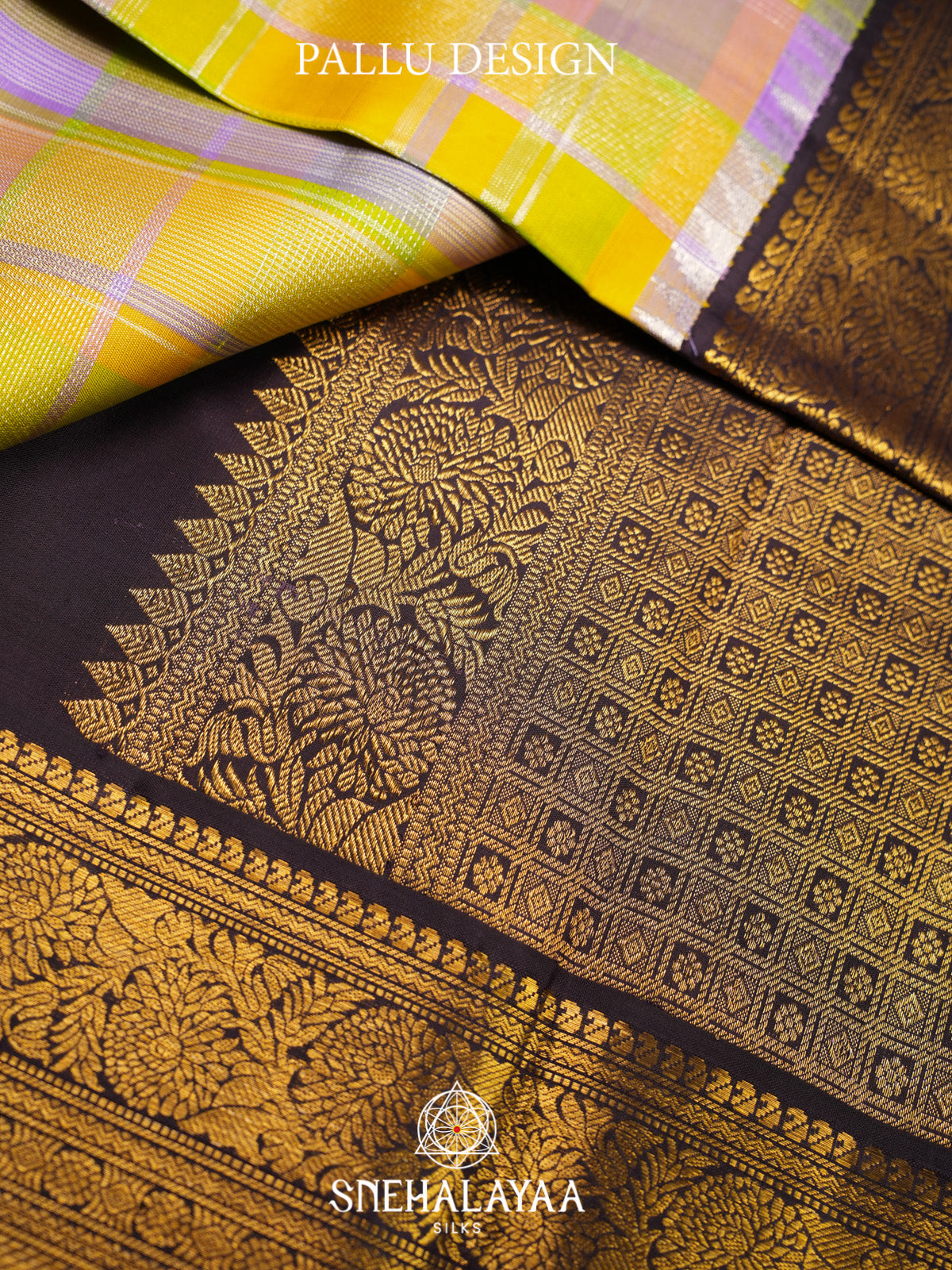 Multicolour Checked Kanjivaram Silk Saree with Black Zari Border