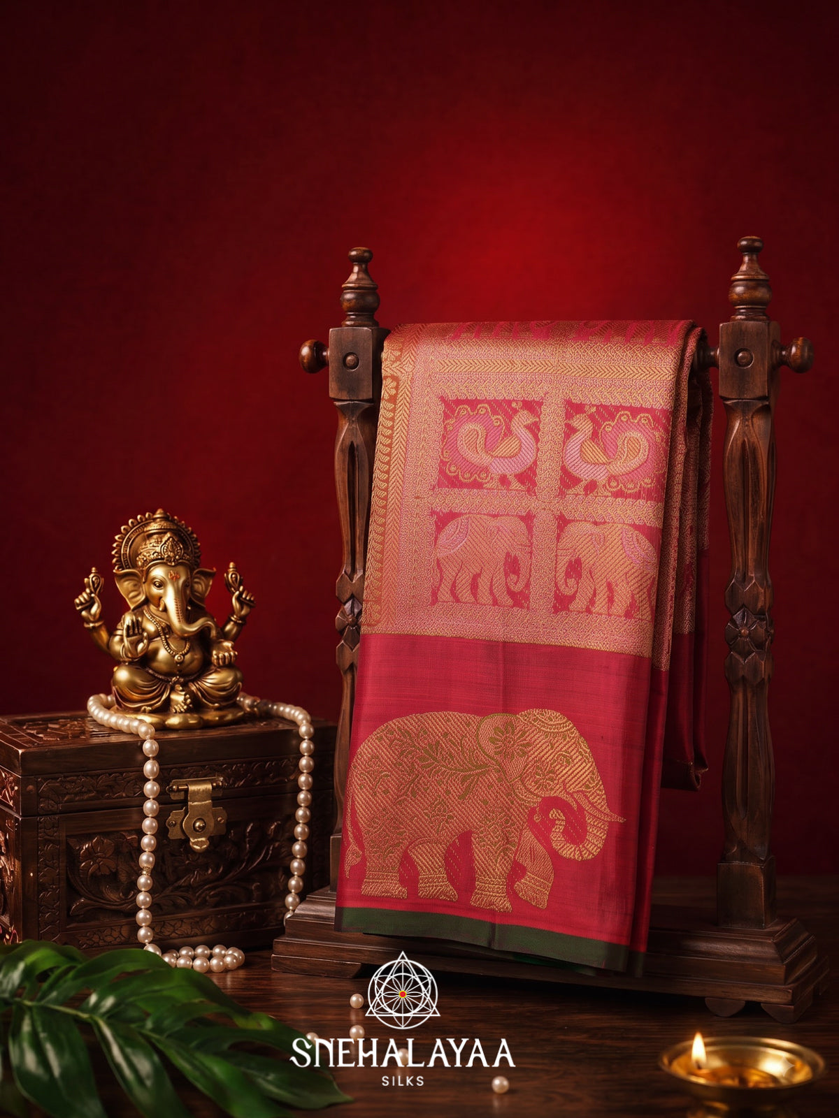 Rani Pink Kanjivaram Silk Saree with Gold Zari Elephant Motifs