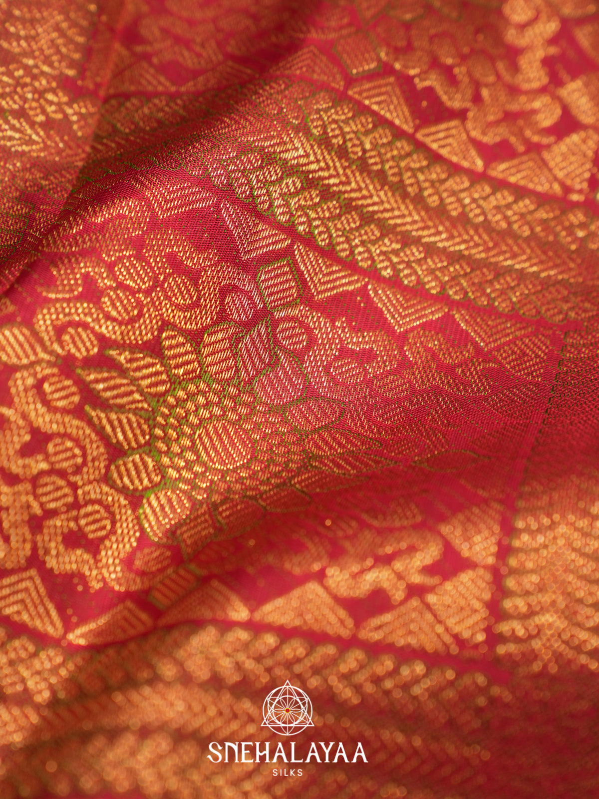 Rani Pink Kanjivaram Silk Saree with Gold Zari Elephant Motifs