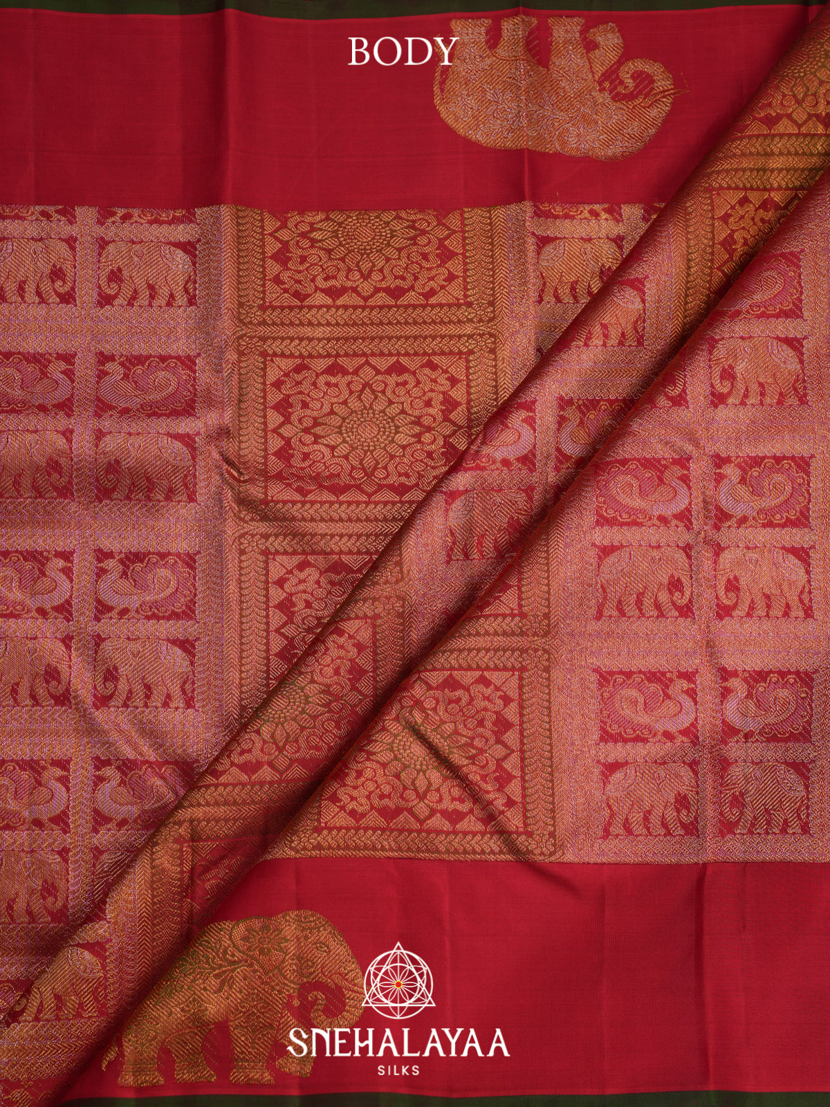Rani Pink Kanjivaram Silk Saree with Gold Zari Elephant Motifs