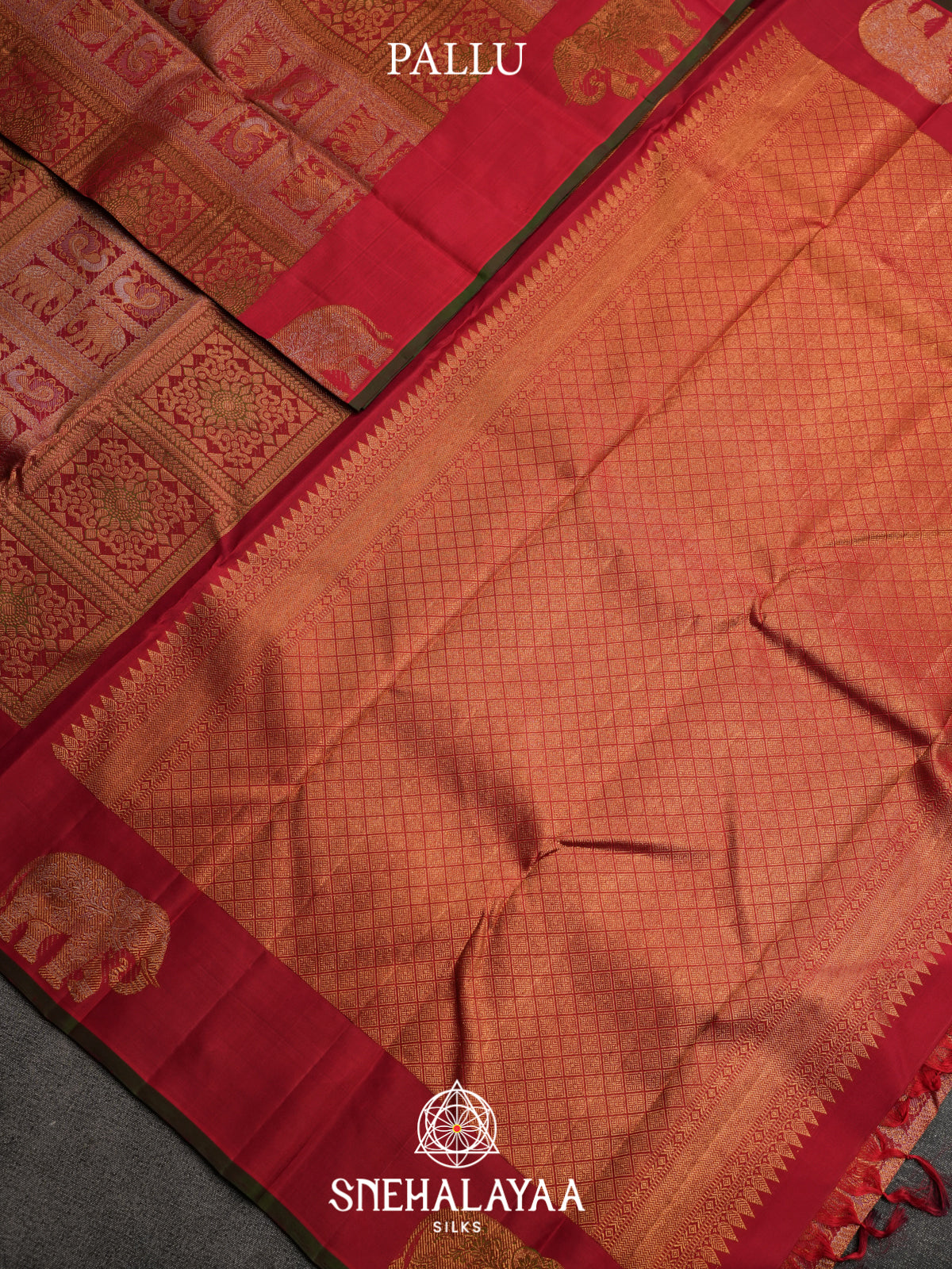 Rani Pink Kanjivaram Silk Saree with Gold Zari Elephant Motifs