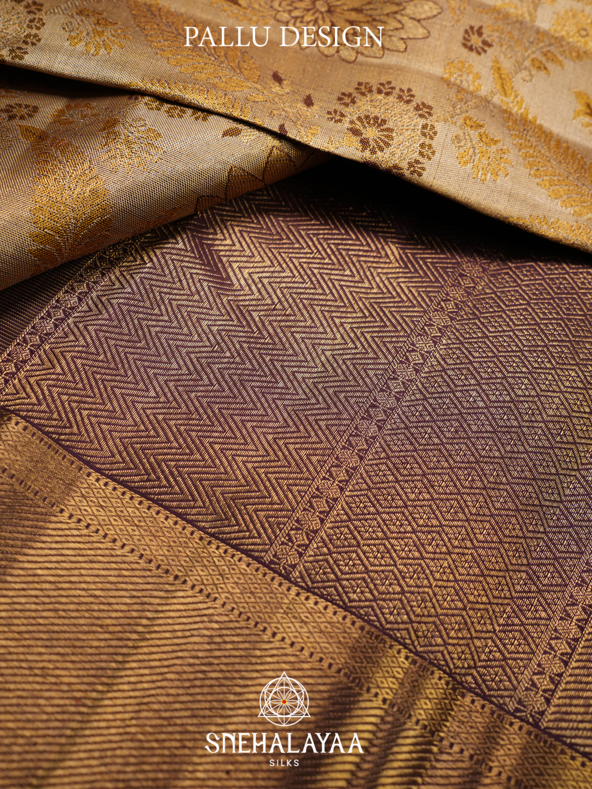 Cream Kanjivaram Silk Saree with Floral Zari Weaving and Purple Border