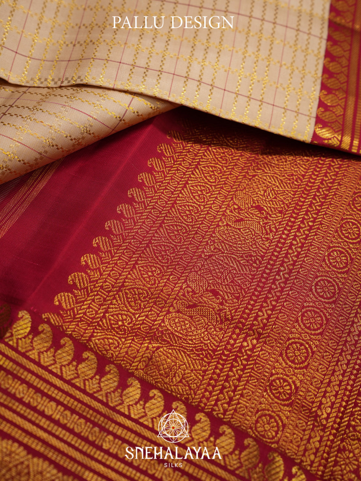 Cream Kanjivaram Silk Saree with Red Zari Border