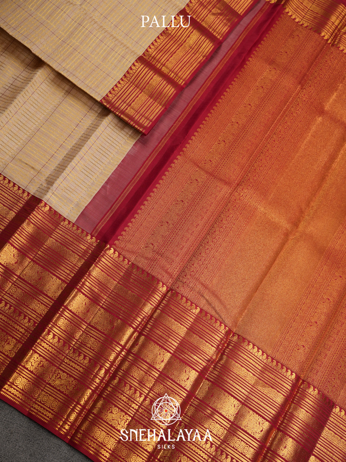 Cream Kanjivaram Silk Saree with Red Zari Border