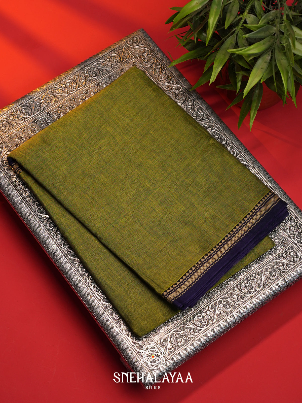 Olive Green Narayanpet Cotton Saree