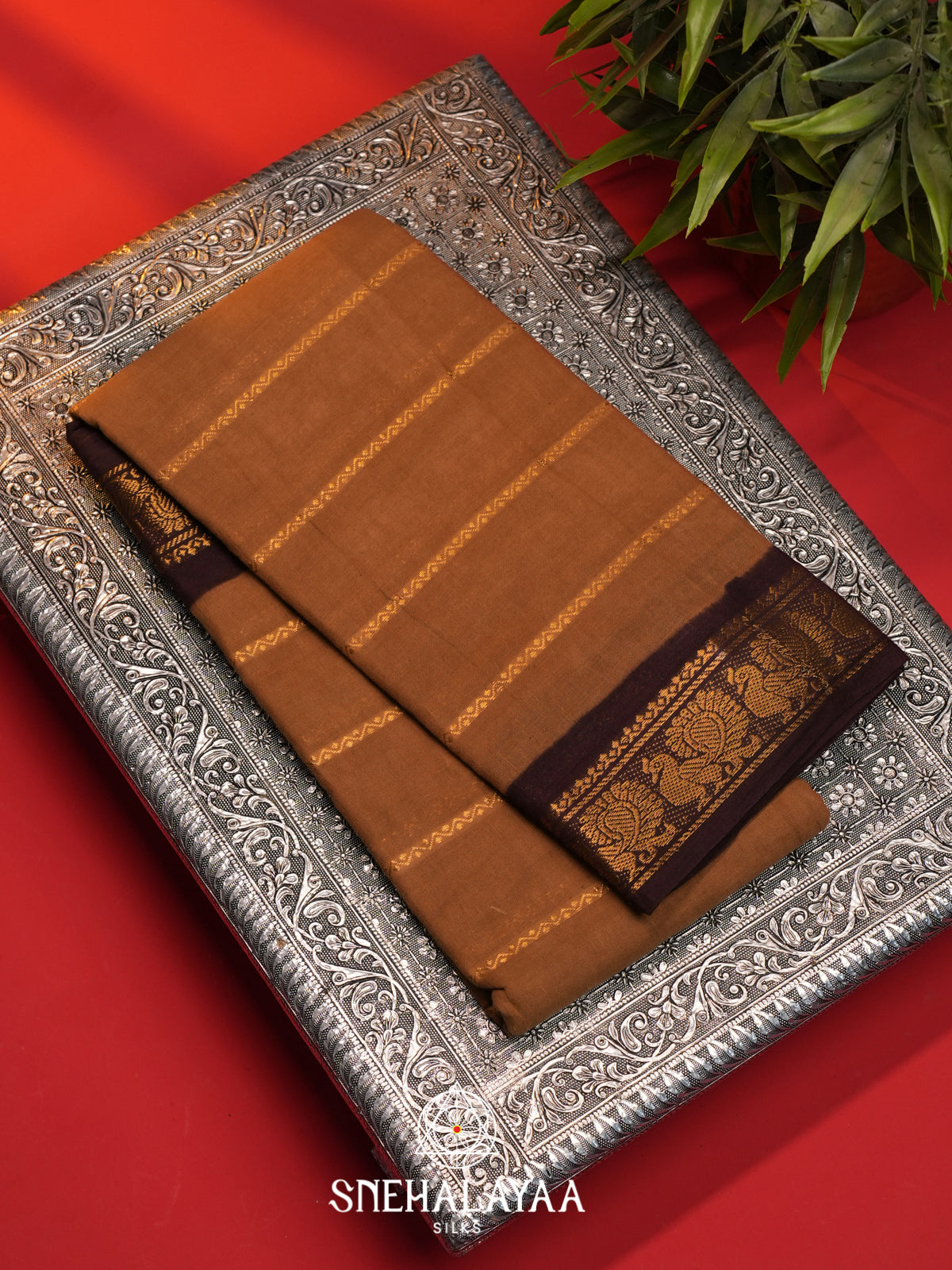 Rust Orange Sungadi Cotton Saree
