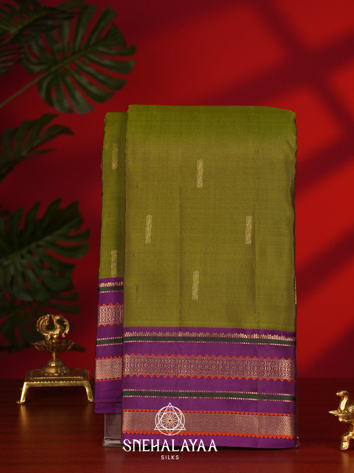 Olive Green Kanjivaram Silk Saree