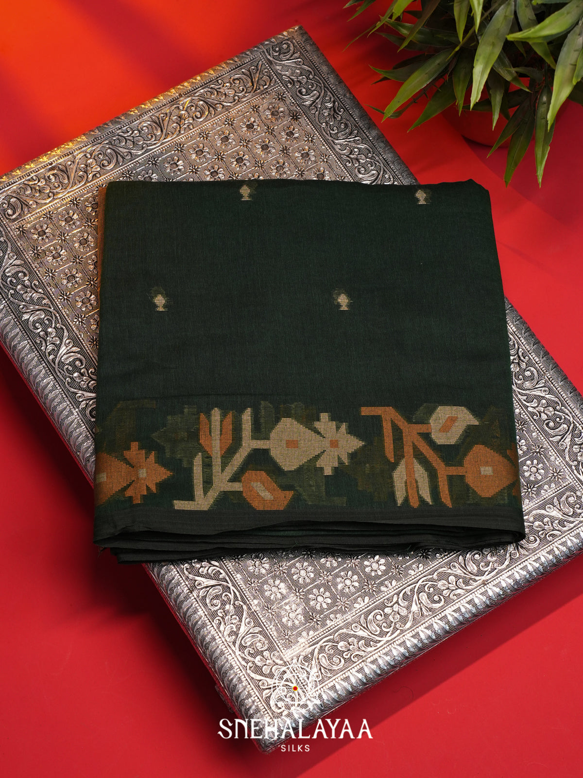 Forest Green Mul Cotton Saree