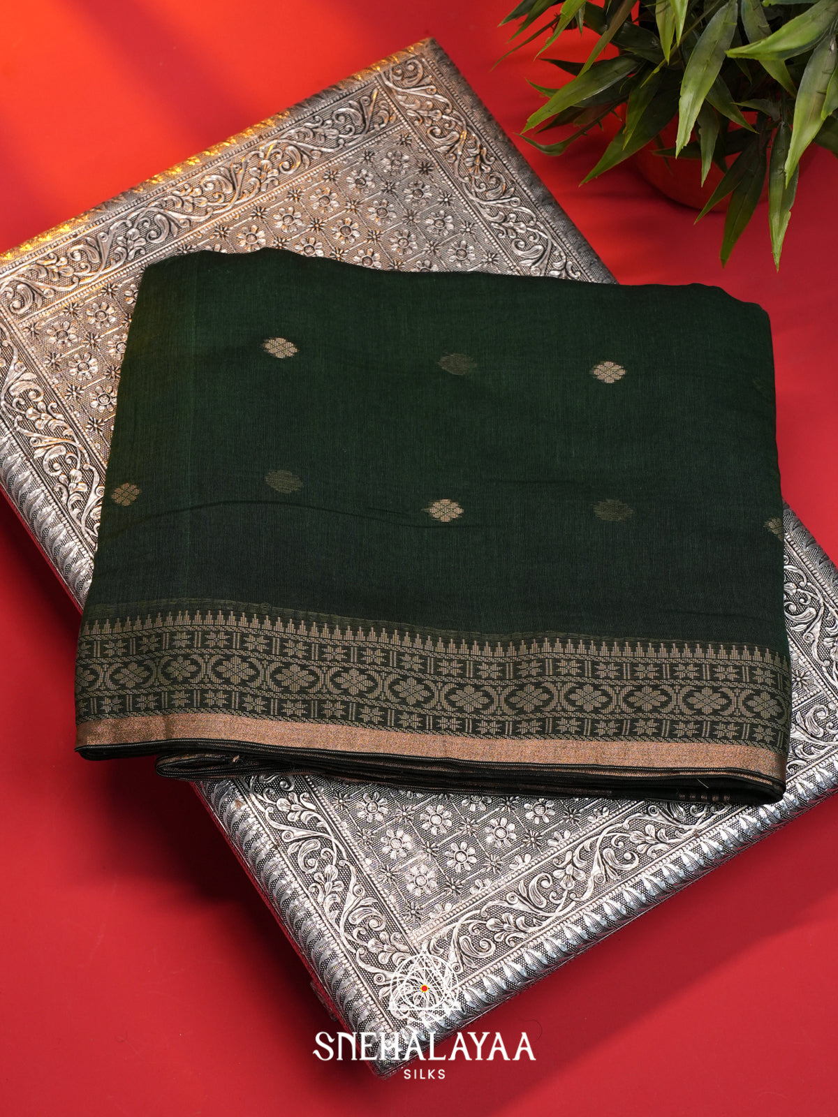 Bottle Green Mul Cotton Saree