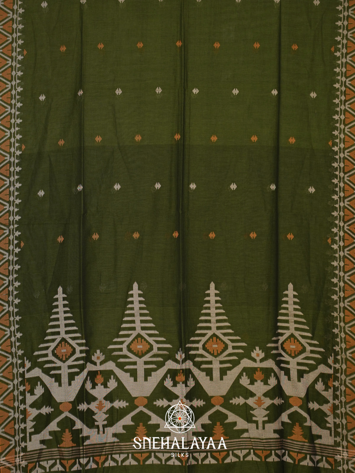 Olive Green Mul Cotton Saree
