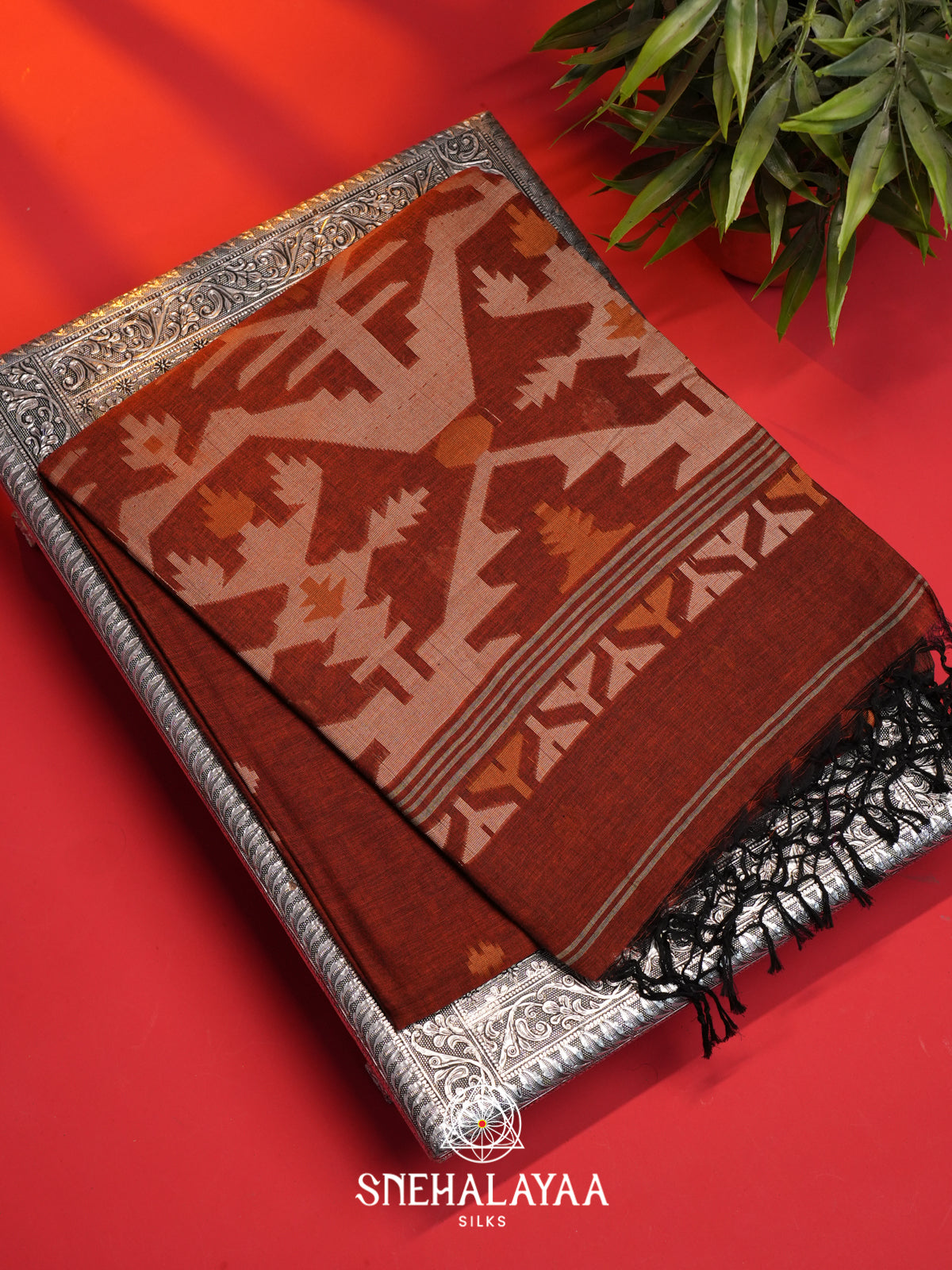 Rust Orange Mul Cotton Saree