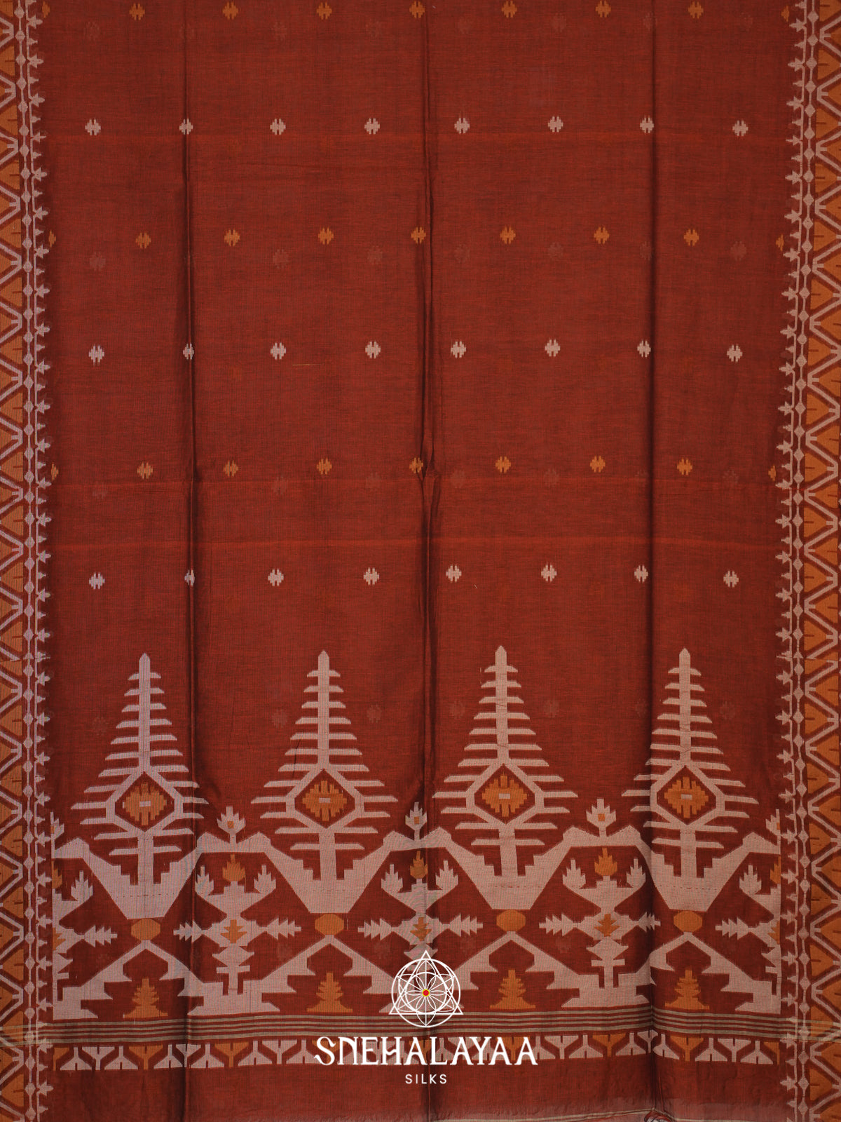 Rust Orange Mul Cotton Saree