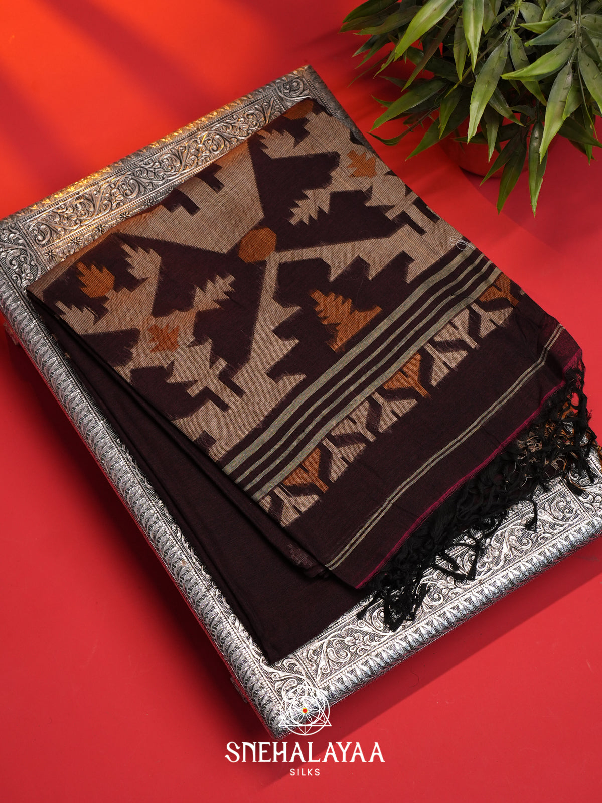 Chocolate Brown Mul Cotton Saree