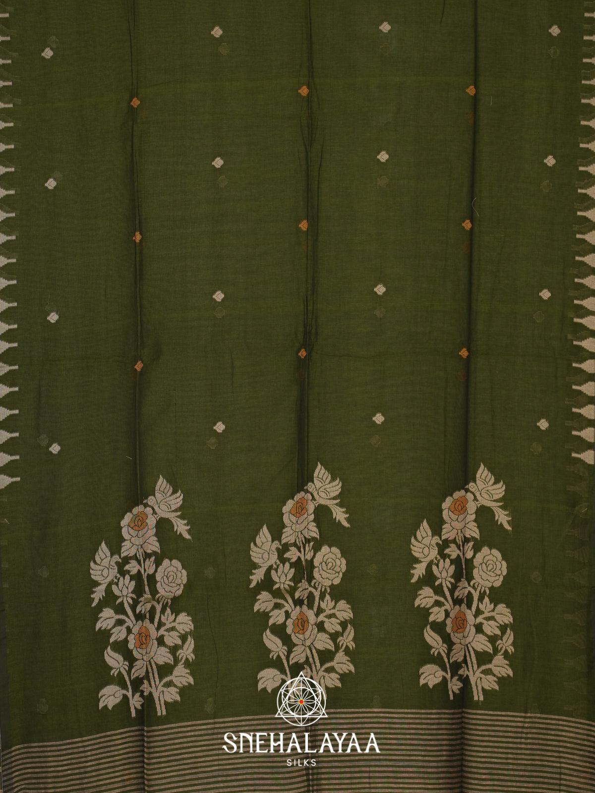 Olive Green Mul Cotton Saree