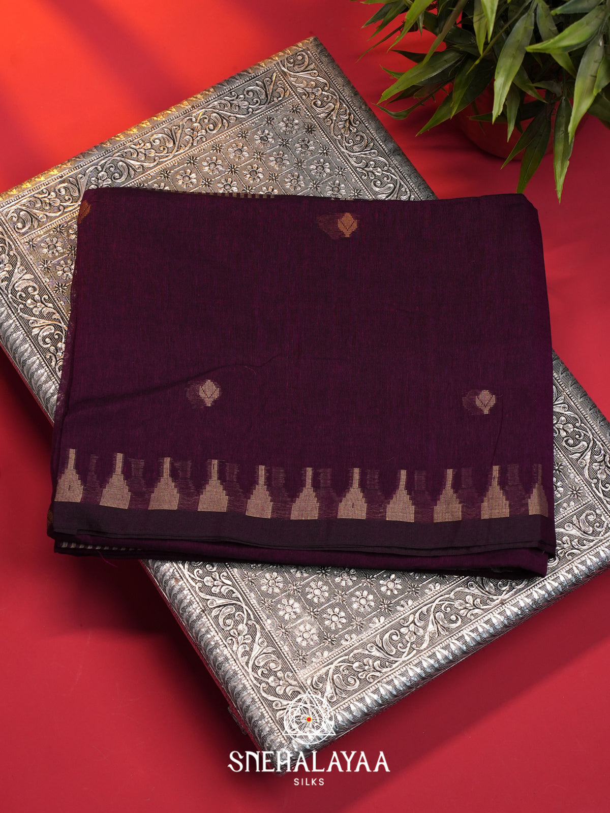 Purple Mul Cotton Saree