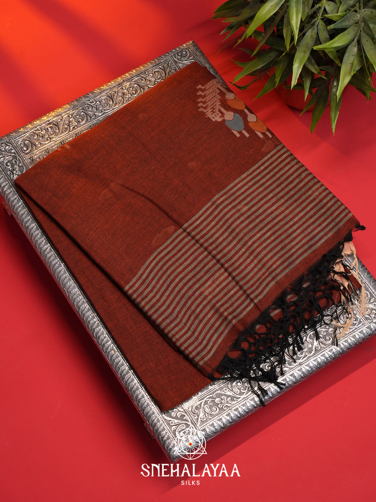 Brown Mul Cotton Saree