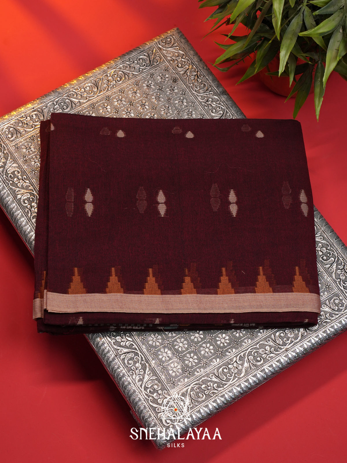 Burgundy Mul Cotton Saree