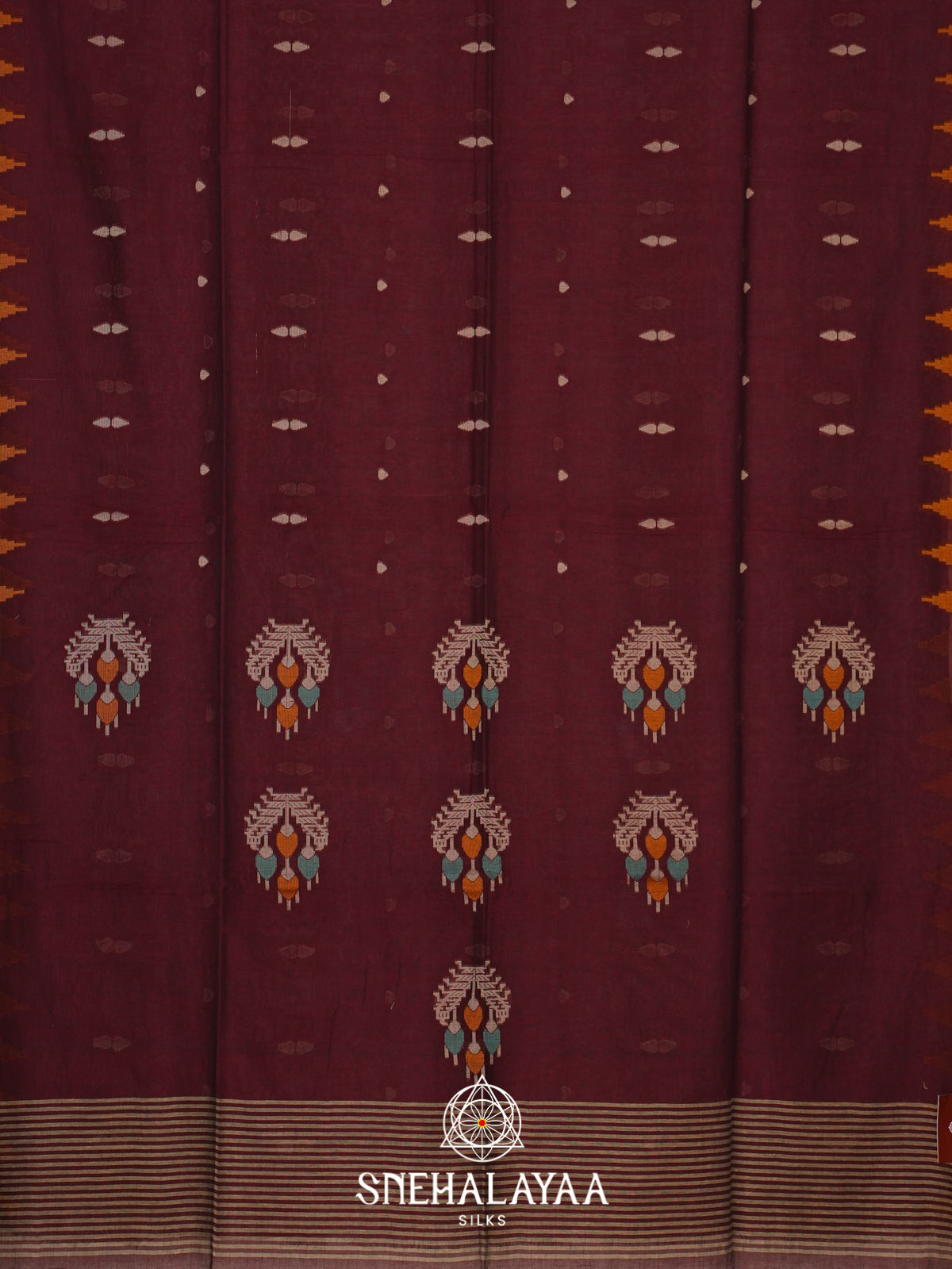 Burgundy Mul Cotton Saree