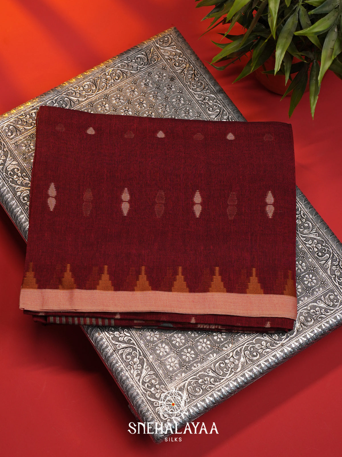 Maroon Mul Cotton Saree