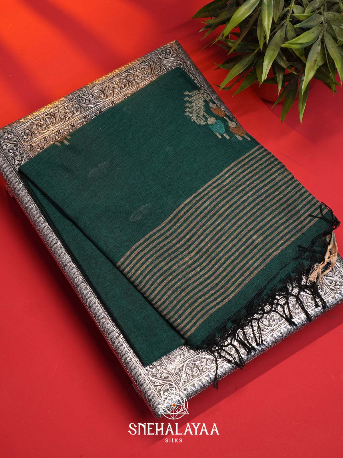 Teal Green Mul Cotton Saree