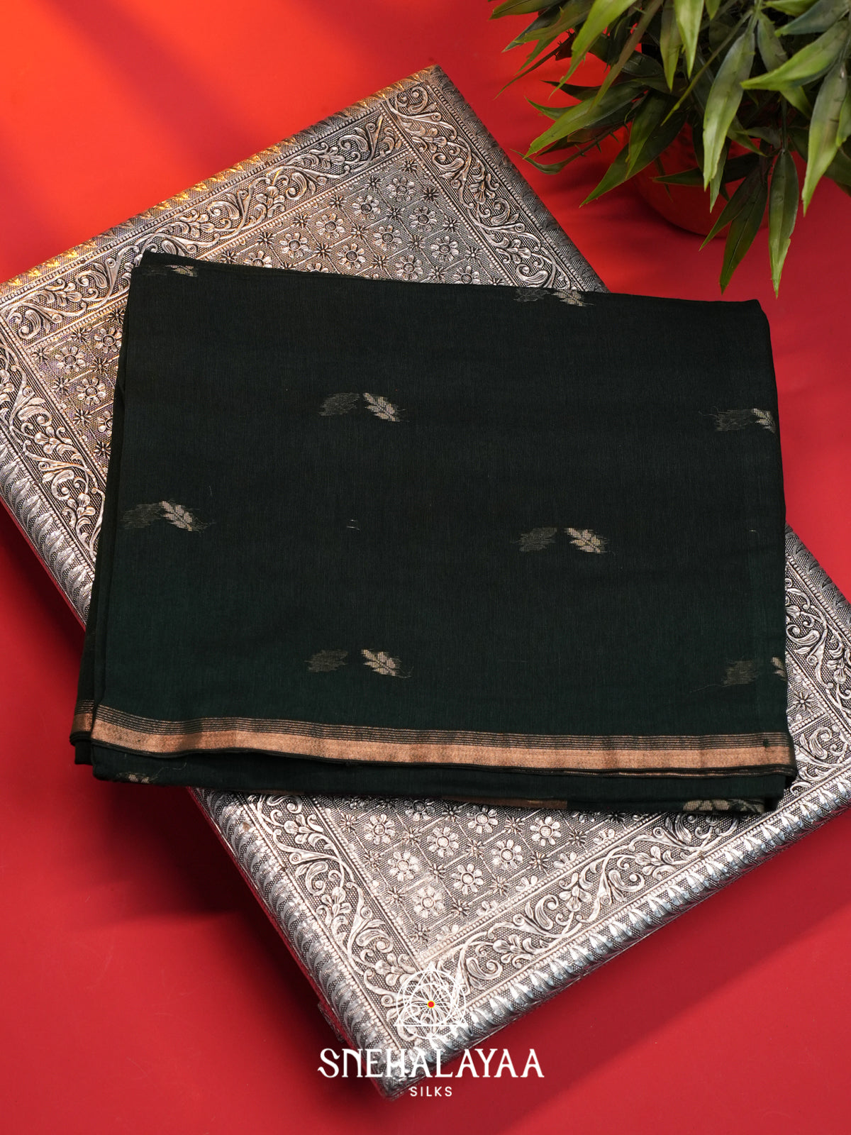 Bottle Green Mul Cotton Saree