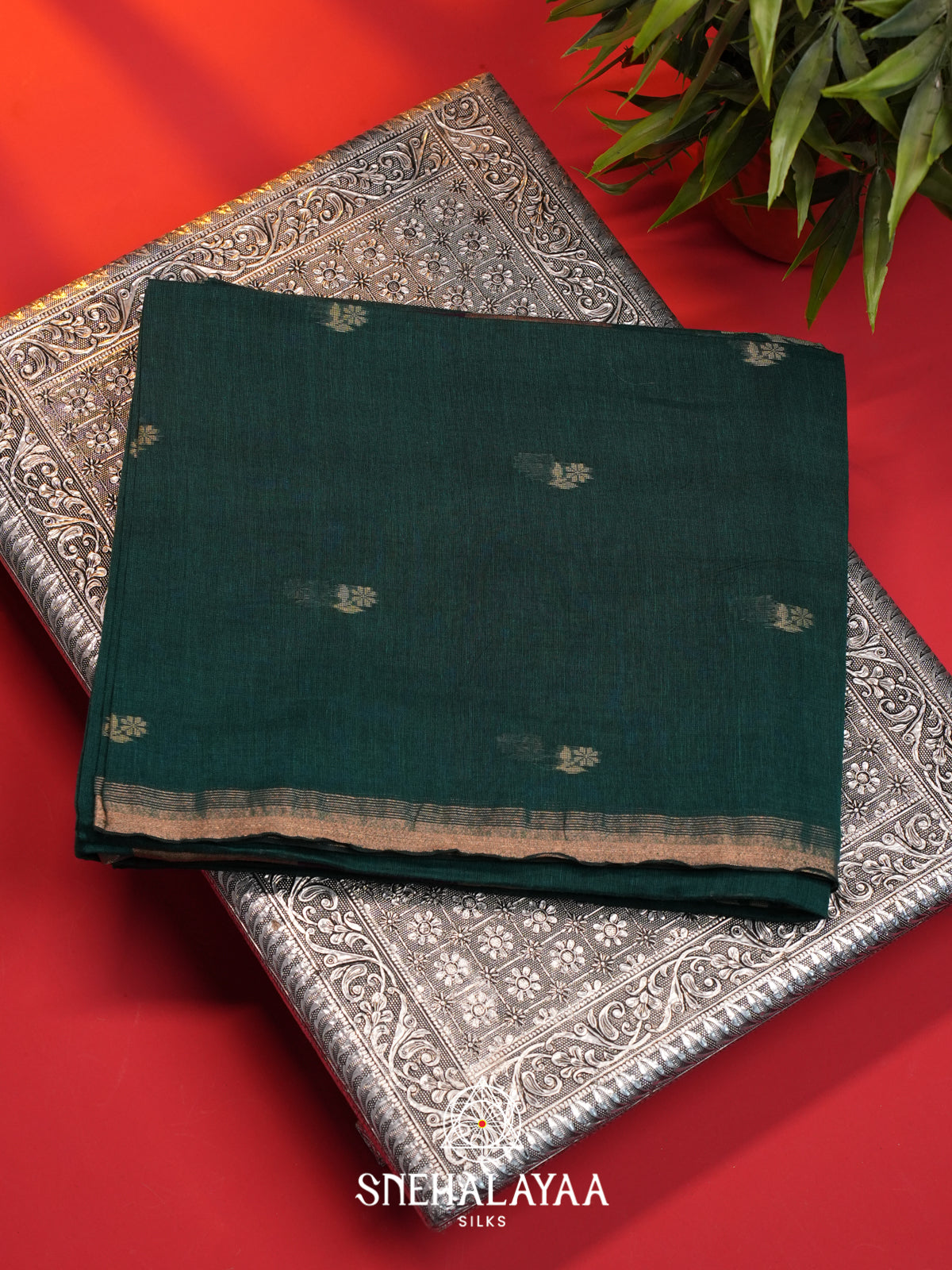 Teal Green Mul Cotton Saree