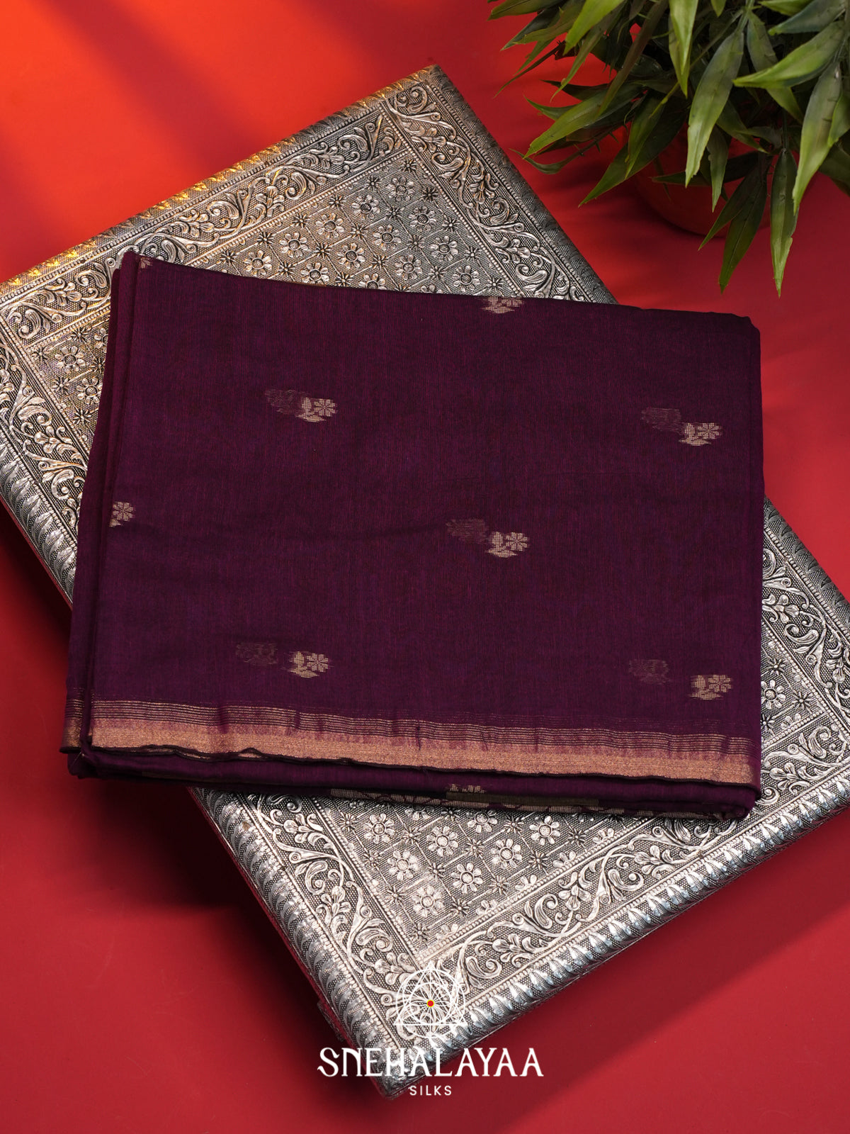 Purple Mul Cotton Saree