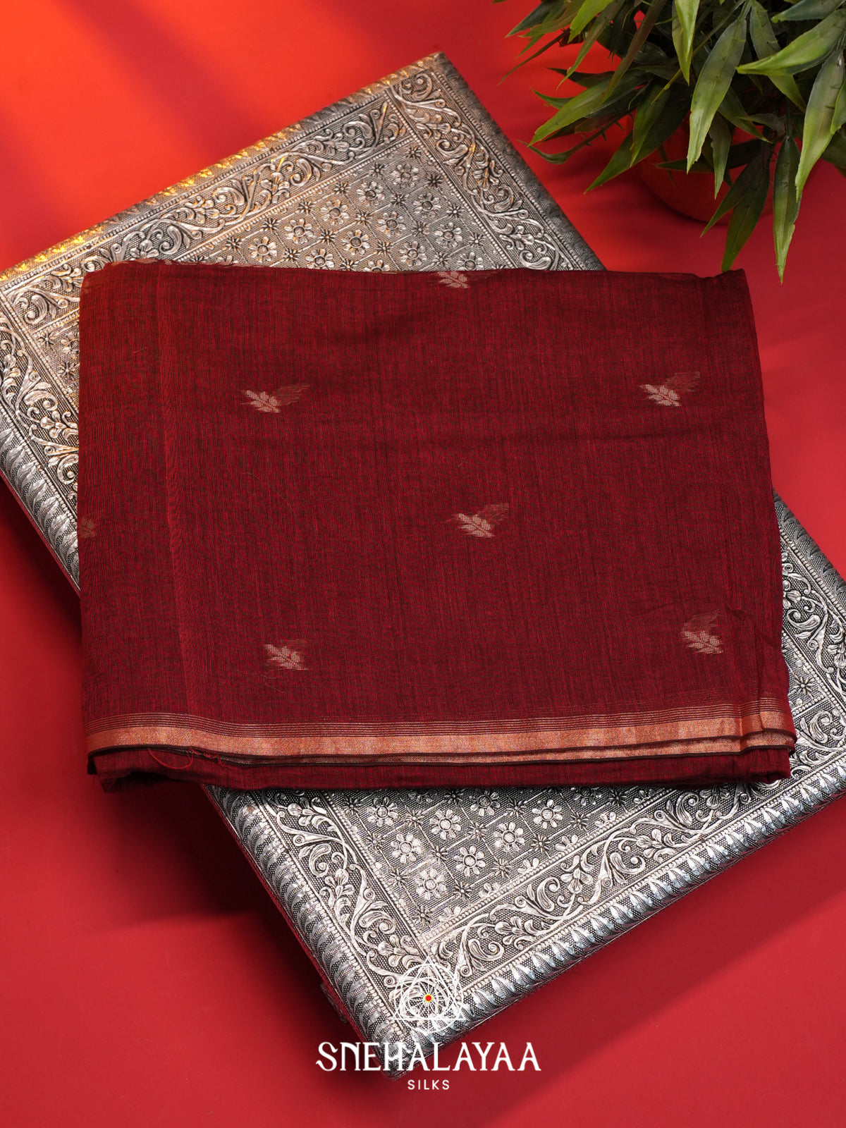 Maroon Mul Cotton Saree