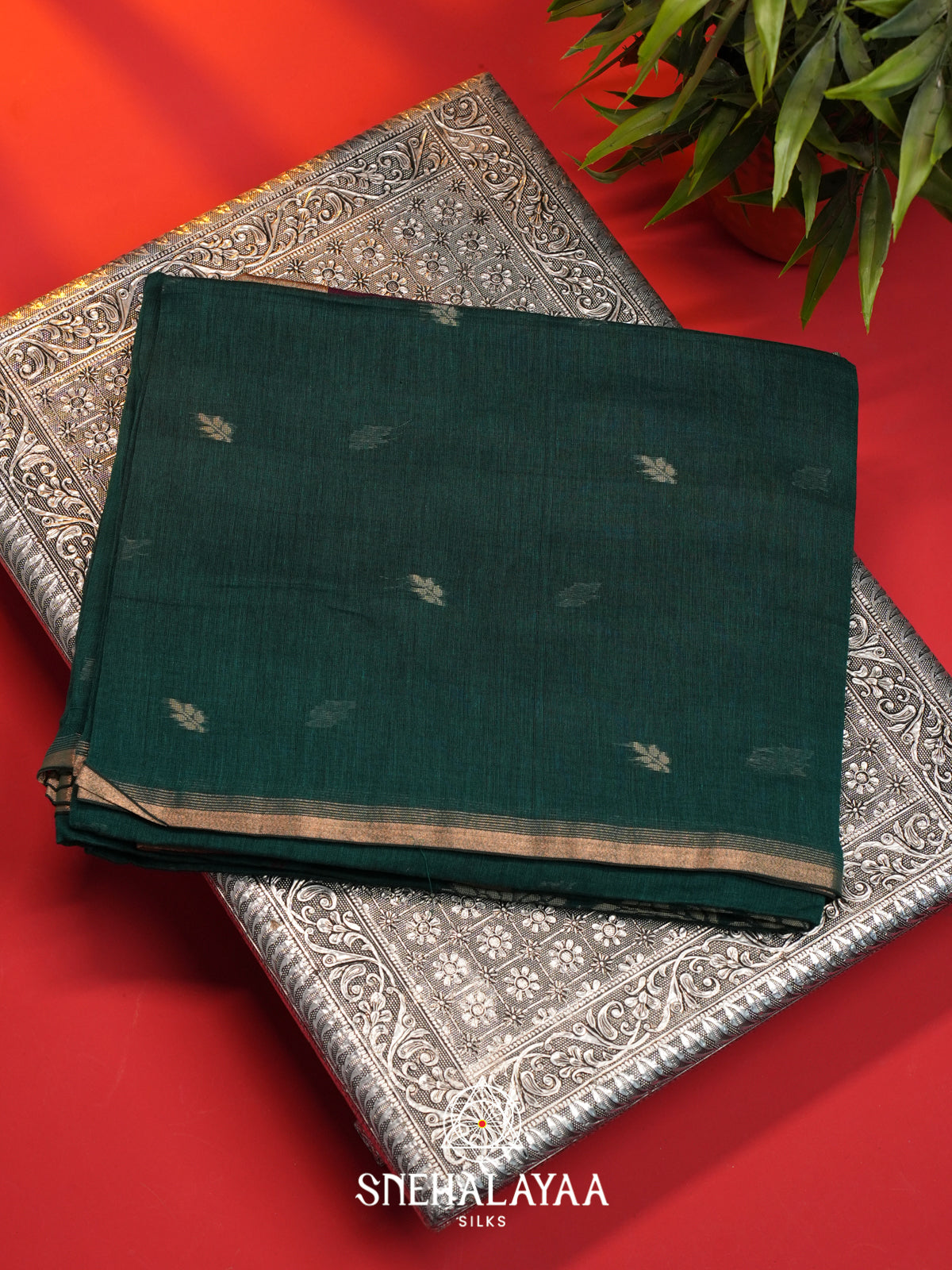 Teal Green Mul Cotton Saree