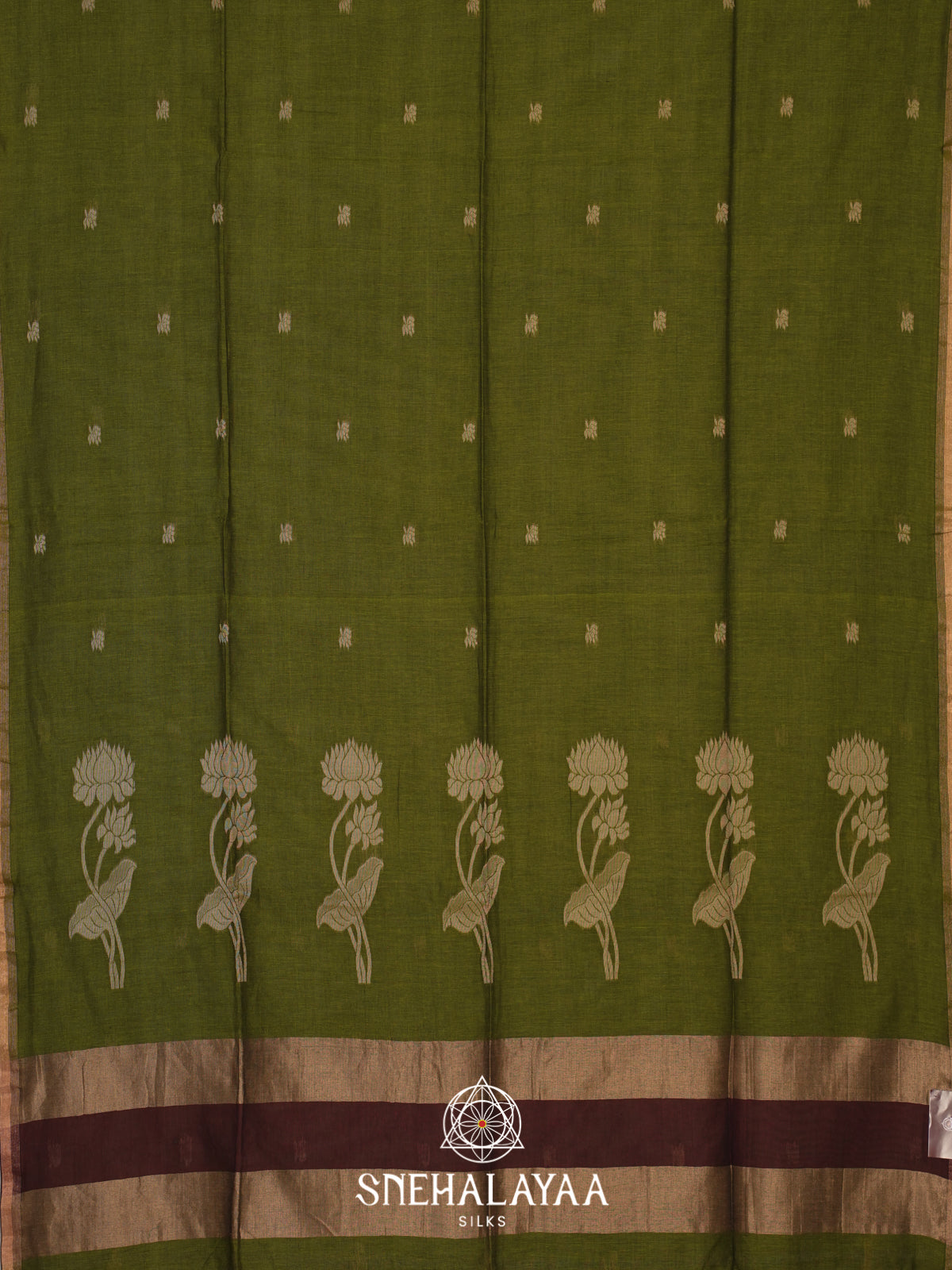 Olive Green Mul Cotton Saree