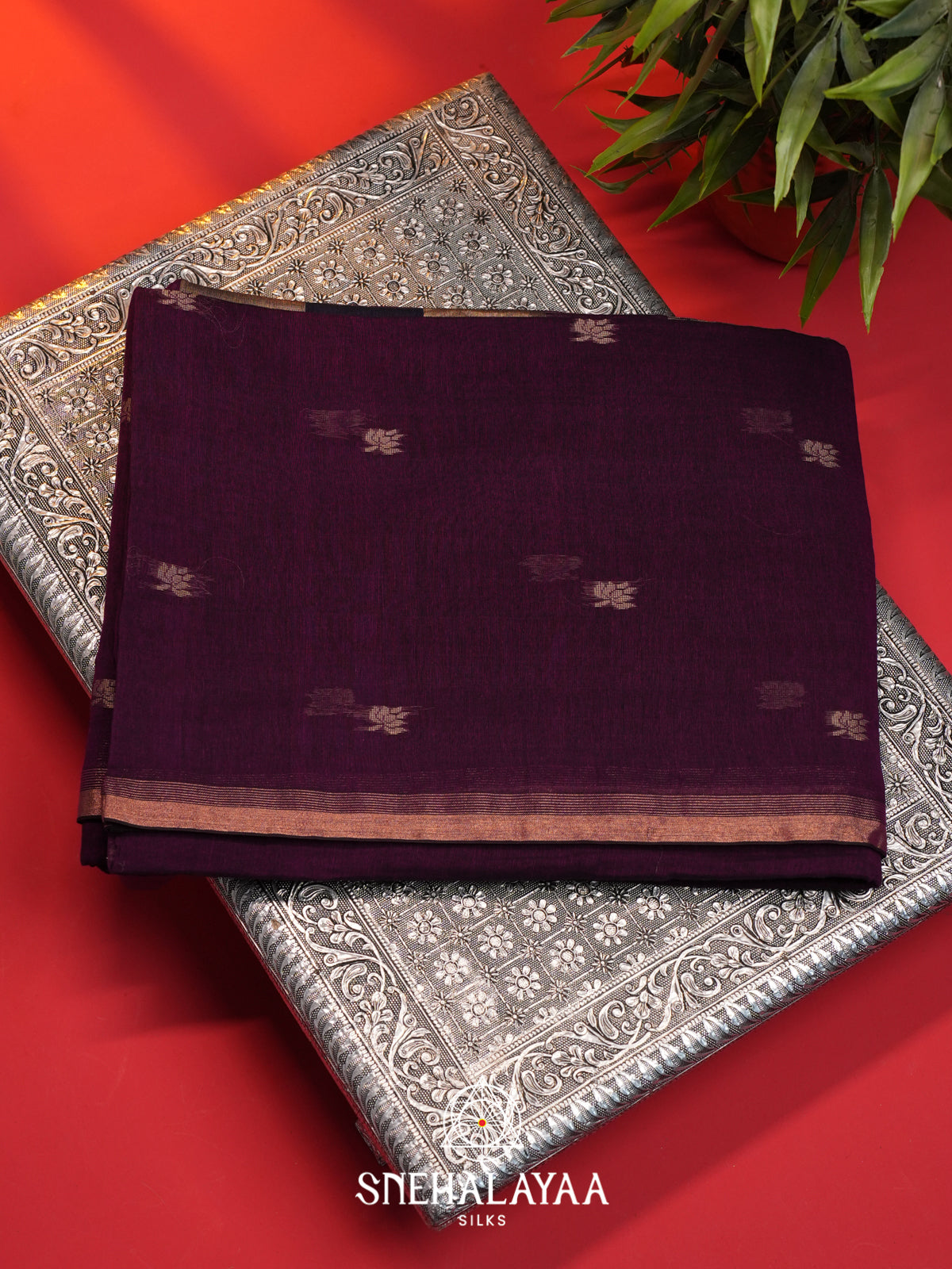 Purple Mul Cotton Saree