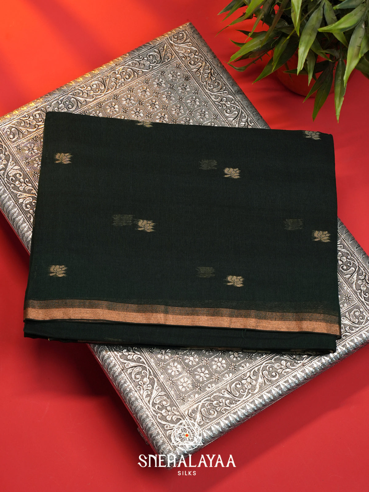 Bottle Green Mul Cotton Saree