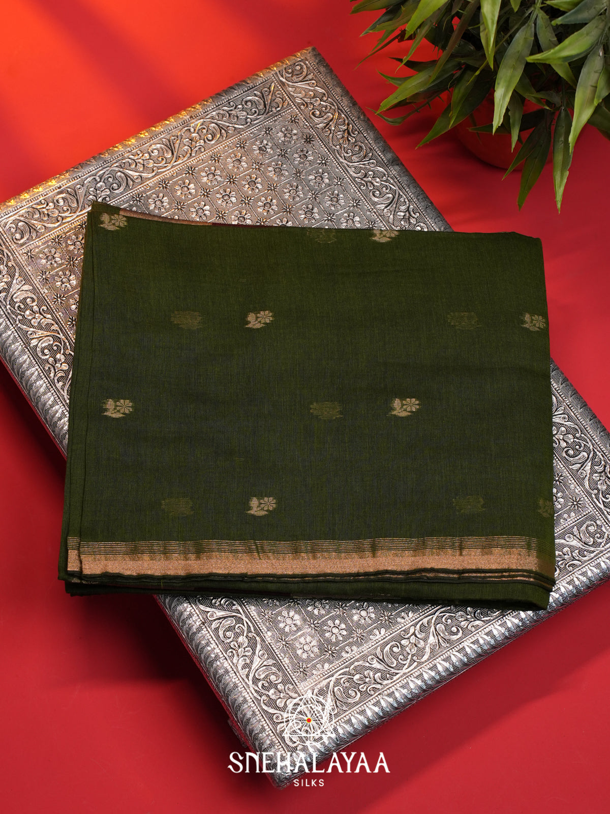 Olive Green Mul Cotton Saree