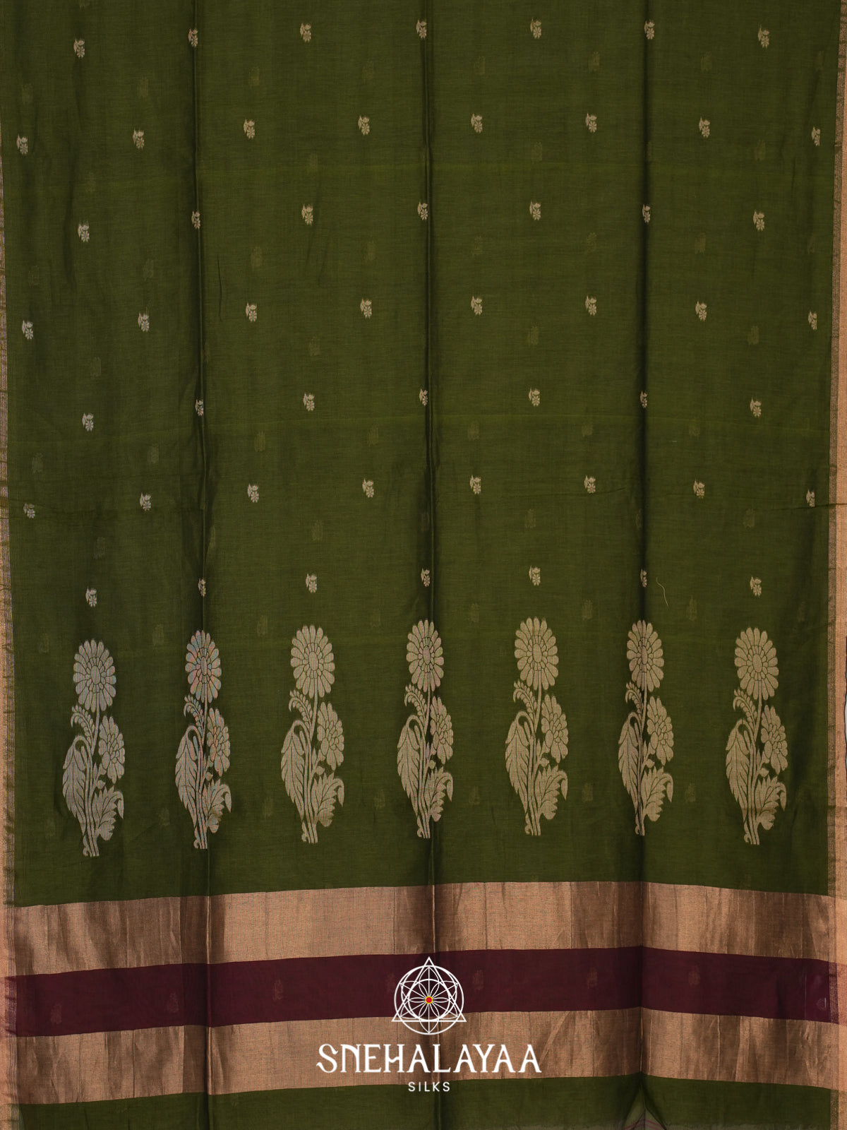 Olive Green Mul Cotton Saree