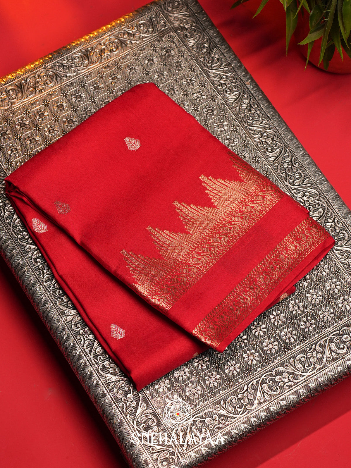 Tomato Red Banarasi Saree