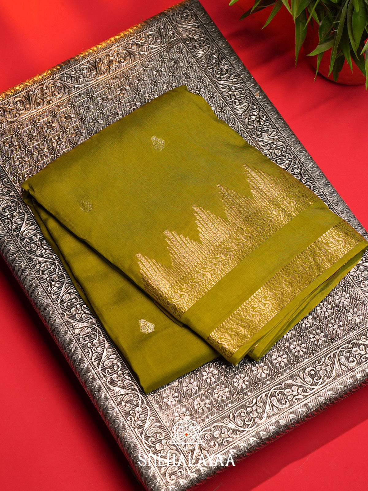 Olive Green Banarasi Saree
