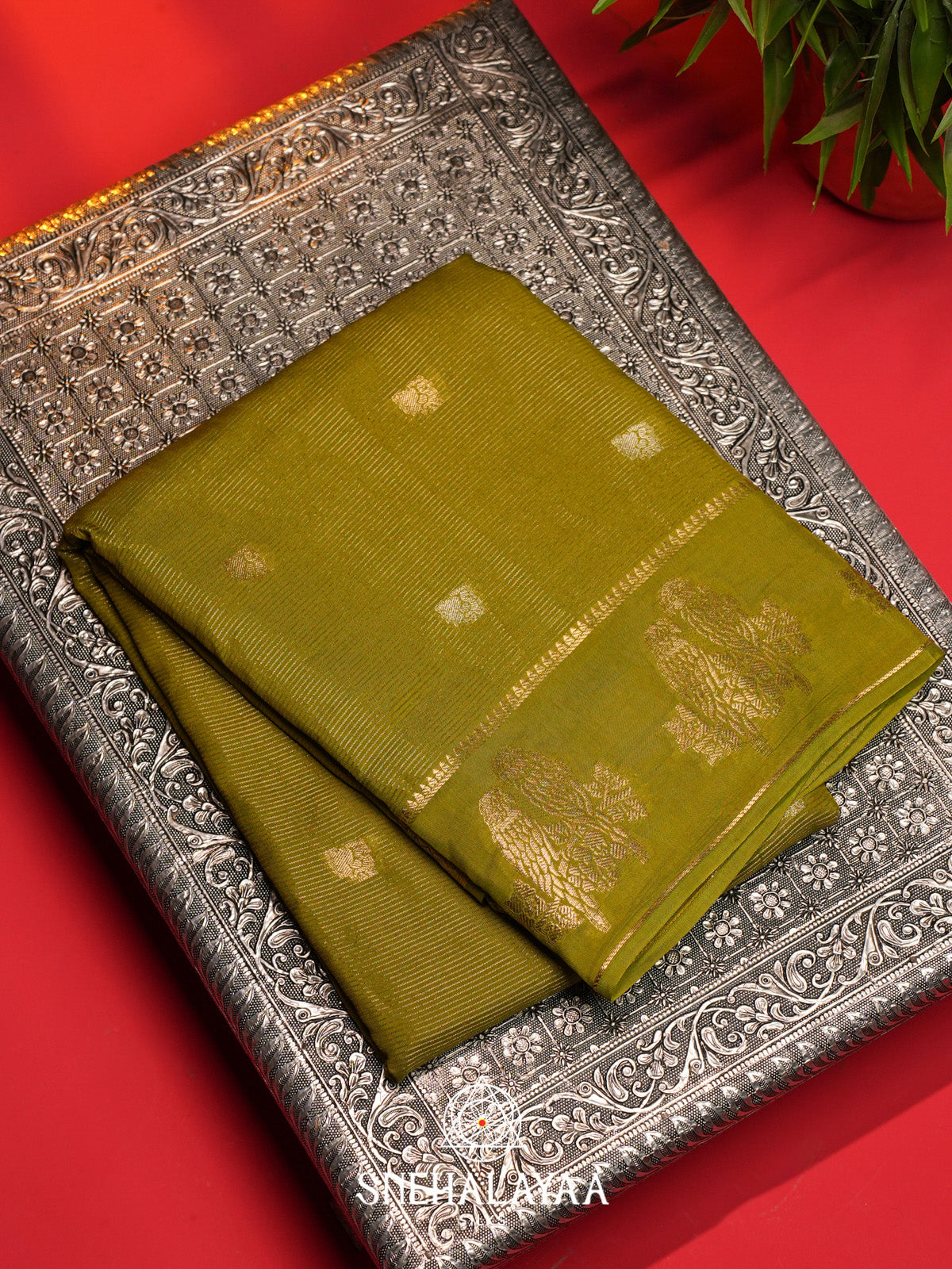 Olive Green Banarasi Saree