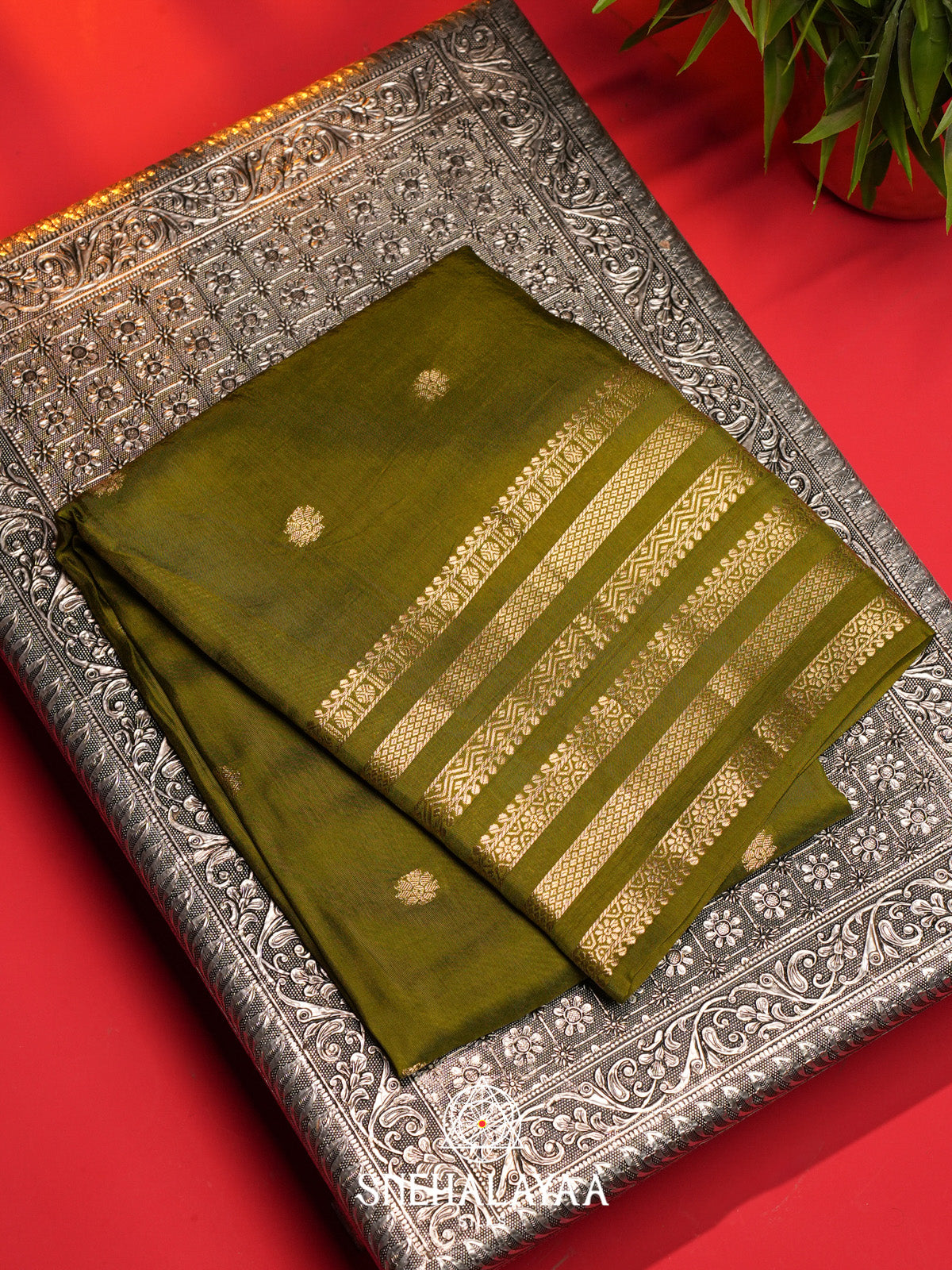 Olive Green Banarasi Saree