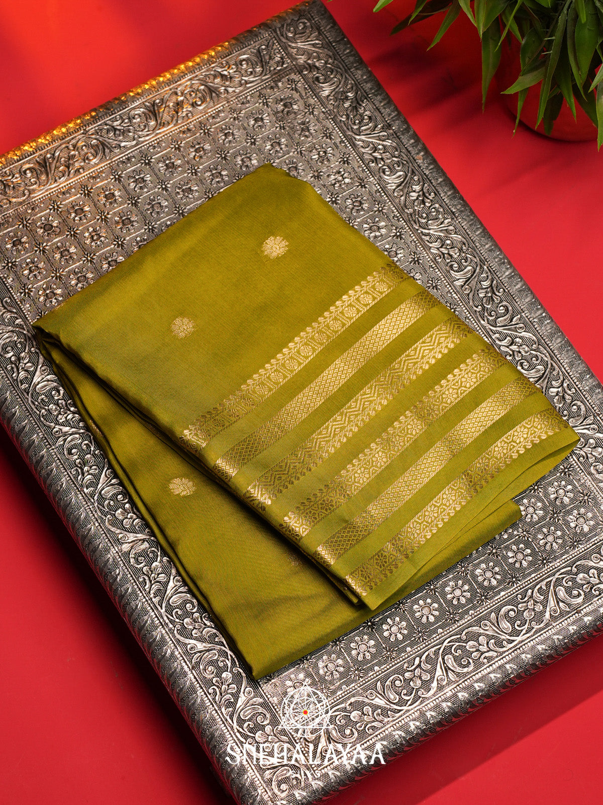 Mehendi Green Banarasi Saree