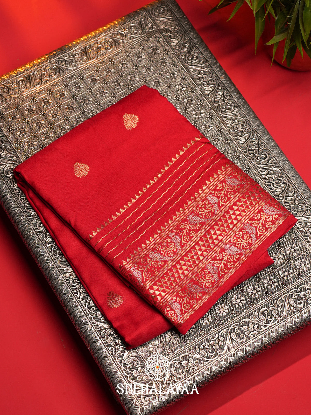 Vermilion Red Banarasi Saree